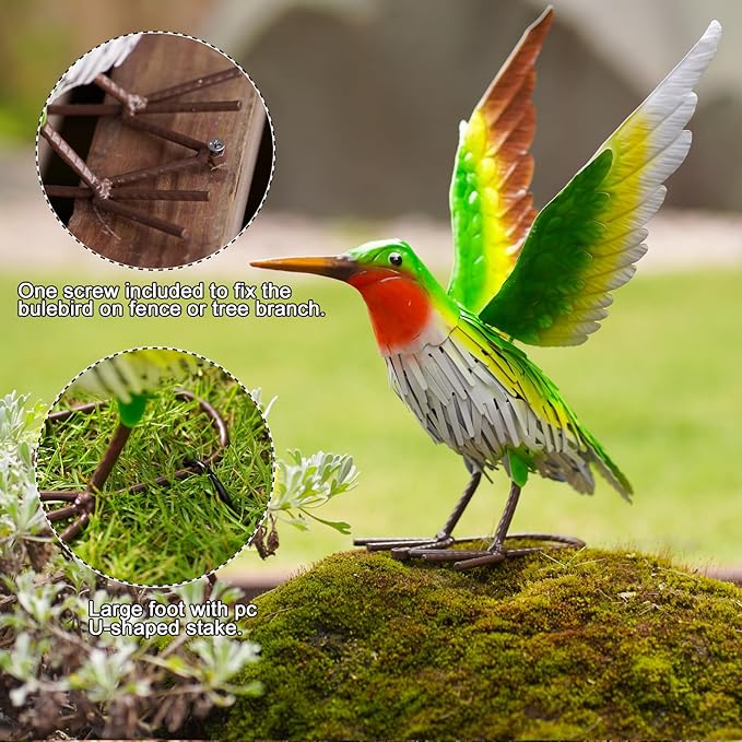 Nacome Hummingbird Garden Decor Metal Yard: Art Outdoor Sculptures & Statues Large Red Bird Ornaments for Patio Balcony Front Backyard for Grandma Mom