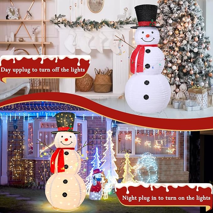 5 FT Lighted Christmas Snowmen Outdoor Decorations with 100 Warm White LED Lights Pre-lit 3D Glittered Snowmen for Lawn Yard Garden Yard Xmas Decor