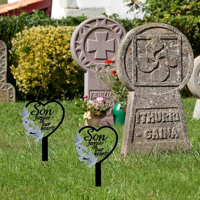 HPMAISON 11 inch Metal Son Memorial Stake Grave Decorations for Cemetery Gravesite Sympathy Markers Waterproof Memorial Gifts for Loss of Son Tombstones Plaque Outdoors Lawn Yard Decor