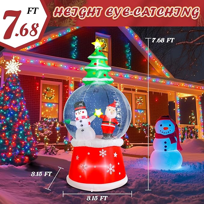 WONDER GARDEN 7.68 FT Christmas Inflatable Outdoor Decorations Christmas Santa & Snowman Snow Globe Blow Up Yard Decorations with LED Lights for Xmas Holiday Party Garden Patio Lawn Decor
