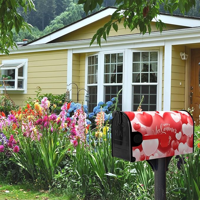 Happy Valentine's Day Mailbox Cover Love Hearts Magnetic Mailbox Covers Red and Pink Sweet Heart Mailboxs Wraps Valentine Post Letter Box Cover Standard Size 21" x 18"