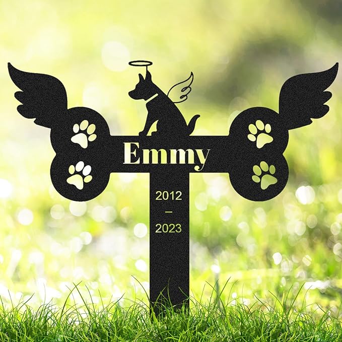 Custom Dog Memorial Garden Stake - Personalized Dog Remembrance Sign with Wings & Paws