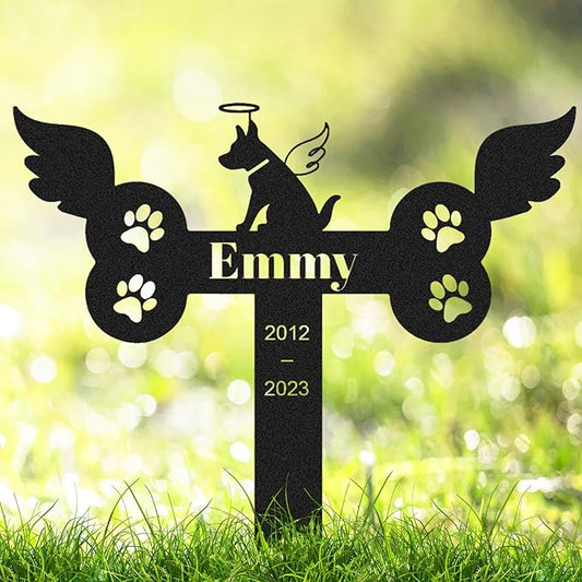 Custom Dog Memorial Garden Stake - Personalized Dog Remembrance Sign with Wings & Paws