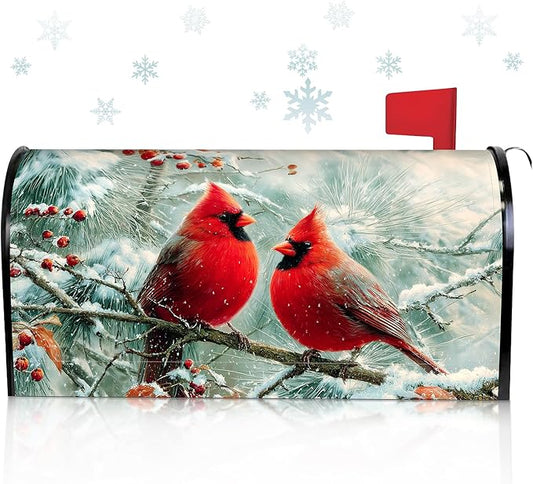 Blosssound Christmas Mailbox Cover Magnetic Standard Size 21 x 19 Inch, Winter Mailbox Cover Xmas Tree Decorative Post Letter Box Decor for Garden Yard Outdoor (Cardinal)