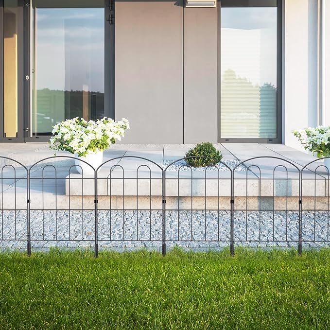 28 Pack Decorative Garden Fence Outdoor 24in (H) x 30ft (L) Coated Metal RustProof Landscape Wrought Iron Wire Border Folding Patio Fences Flower Bed Fencing Animal Barrier Section Panels Decor