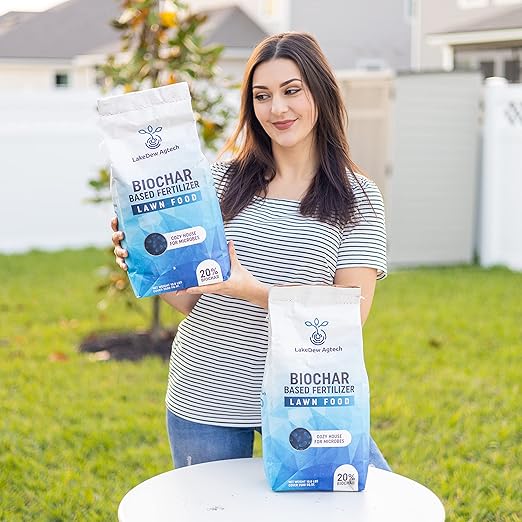 LakeDew Biochar Lawn Fertilizer 16‑0‑8 – Moisture Retention & Microbial Boost – Fix New Construction or Sandy Soils – Eco‑Friendly, Covers 2,500‑6,000 sq ft (19.6lb)