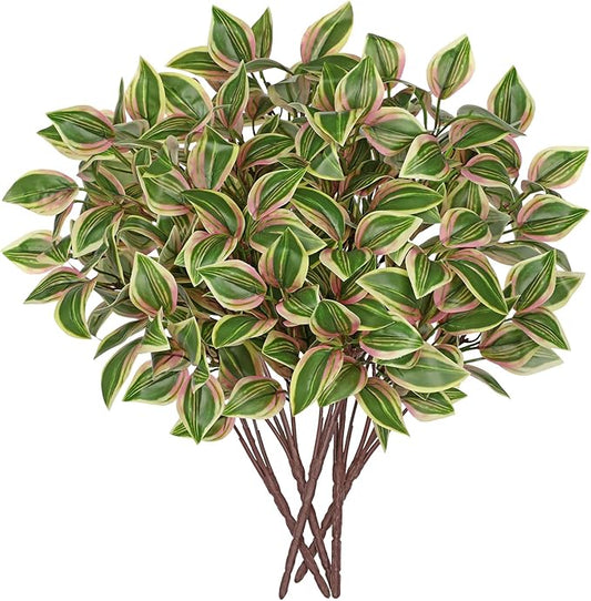 Hollyone 5 Bundles Artificial Greenery Plants Stems Faux Wandering Jew Leaves Plant Bouquet Fillers for Arrangement, Fake Shrub Bushes Plants for Home Centerpiece Indoor Outdoor Garden Patio Porch
