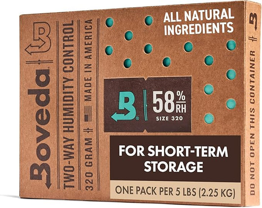 Boveda 58% Two-Way Humidity Control Pack For Storing 5 lb – Size 320 – Single – Moisture Absorber for Storage Containers – Humidifier Pack – Individually Wrapped Hydration Packet