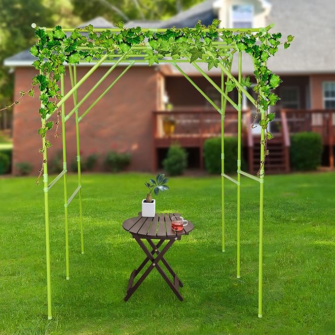 Grape Trellis | 79'' L x 59'' W x 79'' H Grape Vine Support Arch Arbor | Plant Climbing Pergola | Arbour Gazebo Trellis Rack Pergola | Plant Support Rack Trellises for Vegetable Fruit (Green)