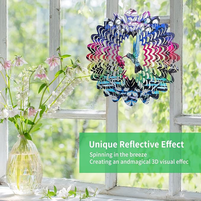 Hummingbird Hanging Wind Spinners - Outdoor Hummingbird Decor Gift for Women Mom Grandma Metal 3D Wind Spinner for Yard Garden Decor Funny Christmas Decoration Gifts Ideas