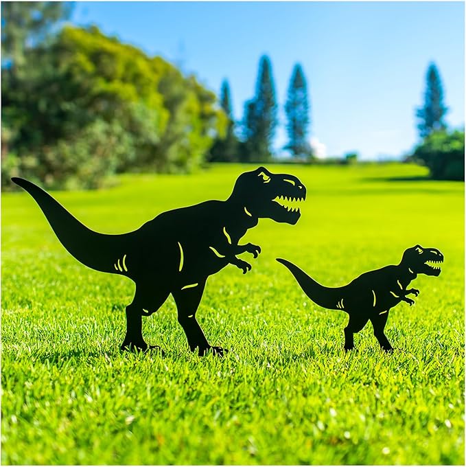 Dinosaur Metal Decorative Garden Stakes Dinosaur Gifts for Women Men Mom Birthday Gifts T. rex Silhouette Statues for Garden Decor, Yard Art, Patio, Outside, Lawn Ornaments, Outdoor Decorations