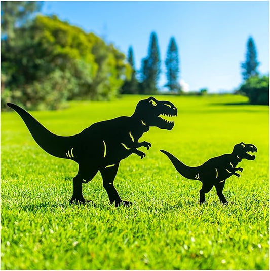 Dinosaur Metal Decorative Garden Stakes Dinosaur Gifts for Women Men Mom Birthday Gifts T. rex Silhouette Statues for Garden Decor, Yard Art, Patio, Outside, Lawn Ornaments, Outdoor Decorations