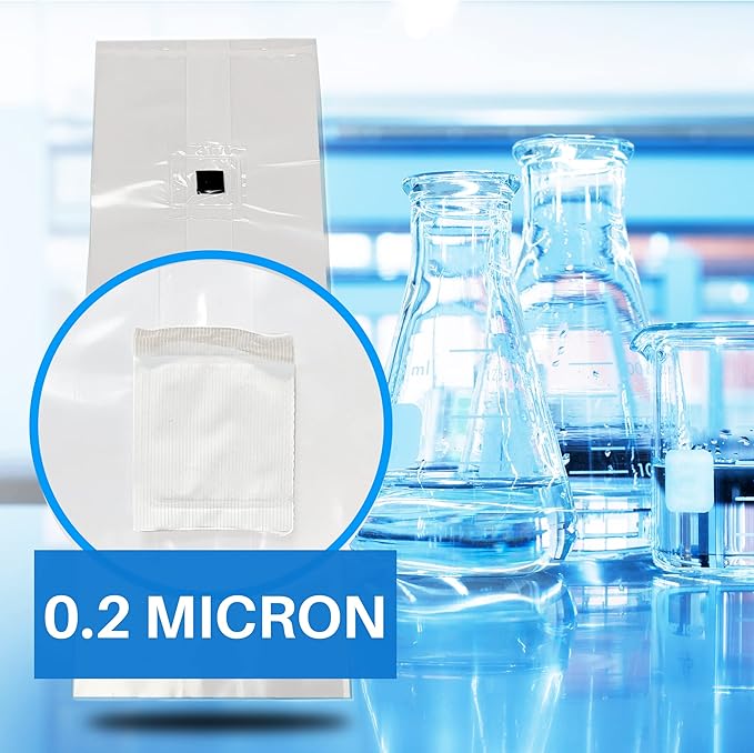 Mushroom Grow Bags with Self Healing Injection Port - 20 Bags - Evviva Sciences - 0.2 Micron Patch - Thick 3mm Polypropylene - Autoclavable, Durable, & Tear Resistant