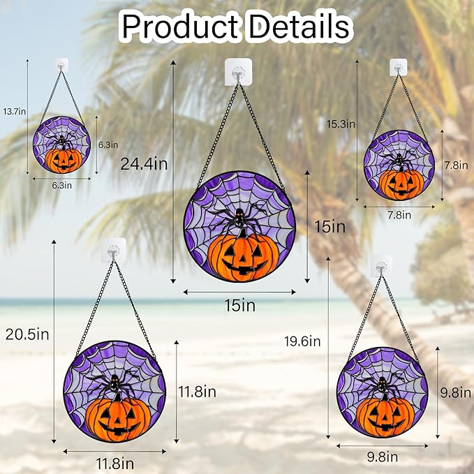 Stained Glass Window Hanging Halloween Scary Purple Night Sky Bat Ghost 6.3" - Suncatcher Door Garden Sun Catcher Gothic Home Decor Birthday Horror Gifts for Mom Men Woman Friend