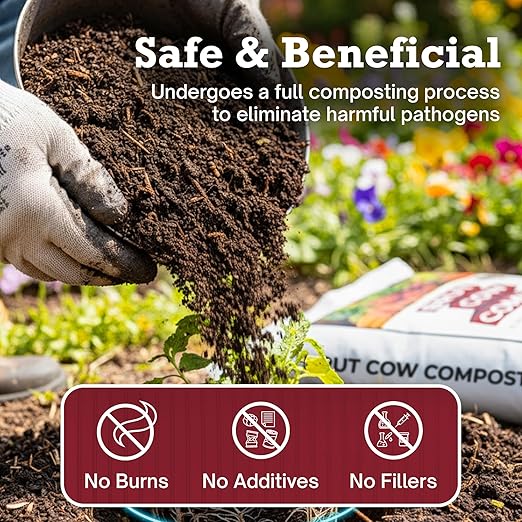 Brut Cow Compost – Nutrient-Rich Composted Cow Manure Organic Soil Amendment – 100% Pure Compost, Additive-Free Fertilizer for Vegetable Gardens, Flowers, Lawns & Indoor Plants – 30 Quart