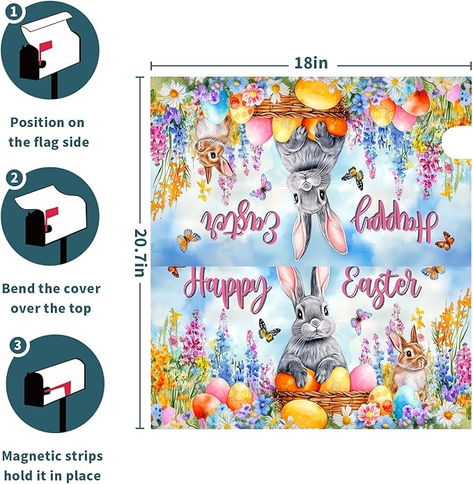 Spring Easter Magnetic Mailbox Cover Bunny Eggs Mailbox Cover Magnetic Standard Size 18 X 21 Inch Butterfly Flowers Mailbox Post Cover Mailbox Wraps Mailbox Decor for Home Garden Outdoor Yard