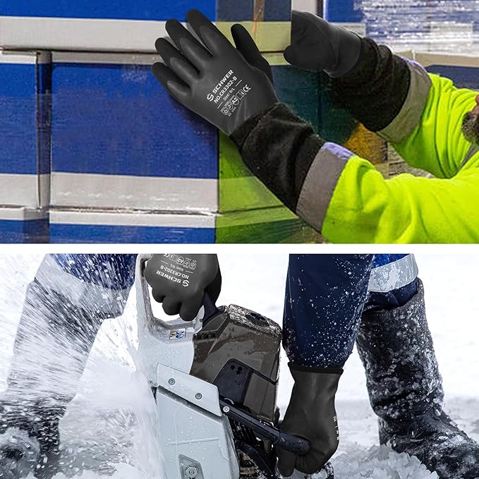 Schwer 100% Waterproof Winter Work Gloves, ANSI A2 Cut Resistant Freezer Gloves for Outdoor Cold Weather Keep Hands Warm, Thermal Insulated Gloves for Shoveling Snow, Ice Fishing, Super Grip, XXL