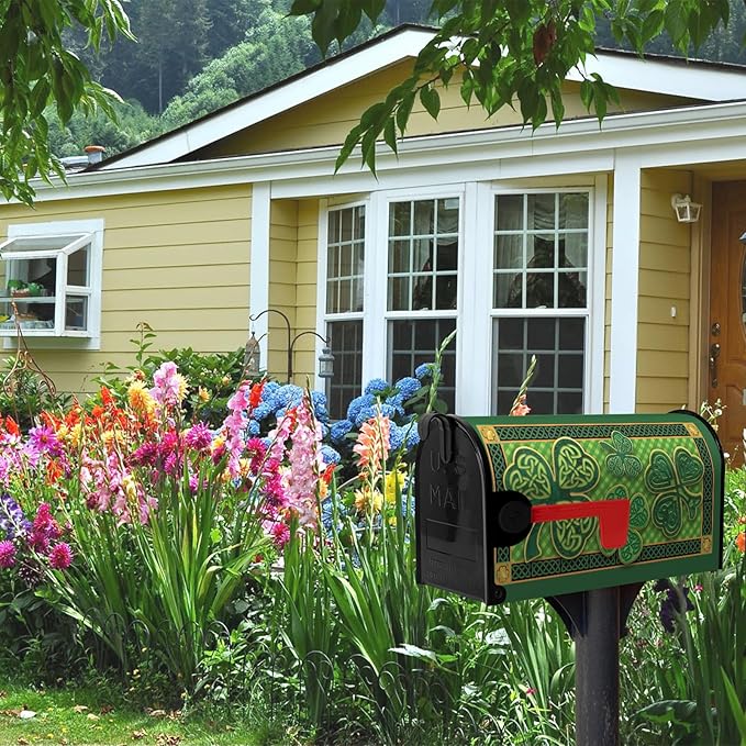 St Patrick Day Mailbox Covers Magnetic Large Size Green Shamrocks Clover Mailbox Cover Oversized Wraps Happy St. Patrick's Day Mailbox Post Cover Waterproof Garden Decor 25.5x21 Inch
