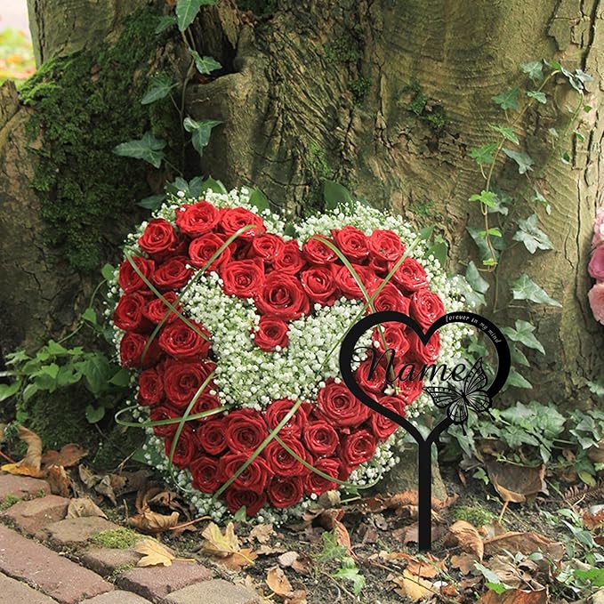 Custom Metal Heart with Butterfly Memorial Stake,Grave Marker,Personalized Cemetery Stake,Loss of Loved One Garden Stake