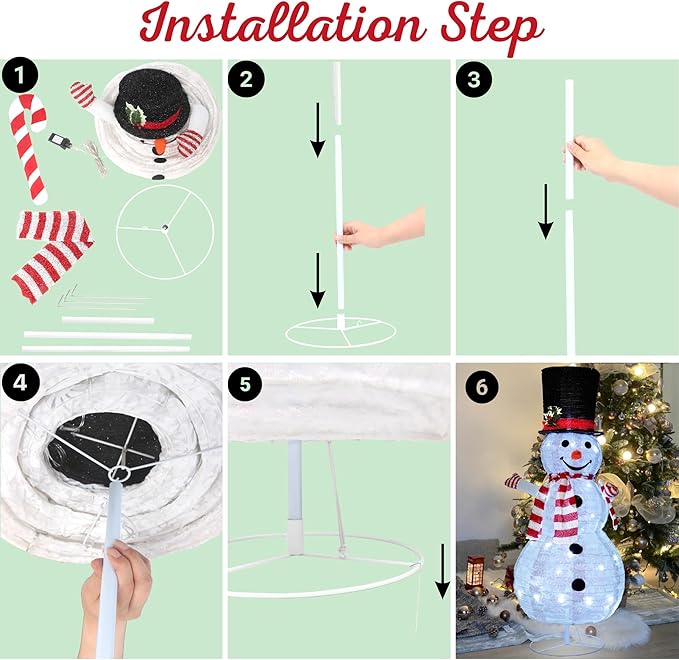Buheco Light Up Snowman Christmas Decorations Outdoor Lighted Snowmen Indoor Outside Yard Decor 3.6ft Cute Pre Lit Pop Up Collapsible for Lawn Porch Xmas Vacation Party with 48 Led Lights-Metal Stand