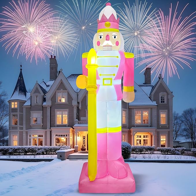 OurWarm 8FT Christmas Inflatables Pink Nutcracker Christmas Decor, Christmas Blow Ups Outdoor Nutcracker Decor with LED, Inflatable Decorations Outdoor for Yard Lawn Garden Xmas Decorations