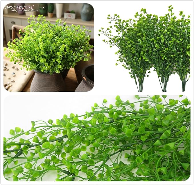 CATTREE Artificial Shrubs Bushes, Plastic Fake Green Plants Wedding Indoor Outdoor Home Garden Verandah Kitchen Office Table Centerpieces Arrangements Christmas Decoration - Green 4 pcs