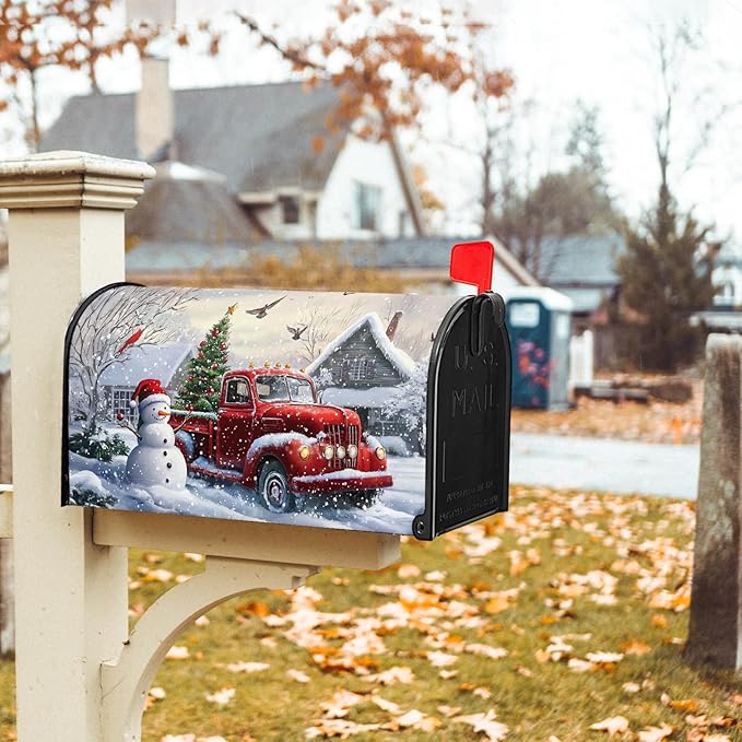 Winter Magnetic Mailbox Cover Snowman Snowflakes Mailbox Cover Magnetic Standard Size 18 X 21 Inch Christmas Mailbox Post Cover Mailbox Wraps Mailbox Decor for Home Garden Outdoor Yard