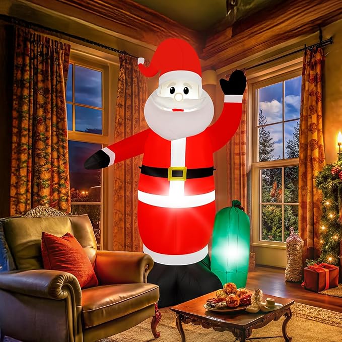 8FT Christmas Inflatable Santa Claus with Waving Hand & Built-in LED Lights, Outdoor Blow Up Santa Yard Decoration for Holiday Party, Garden, Lawn, Indoor Xmas Decor