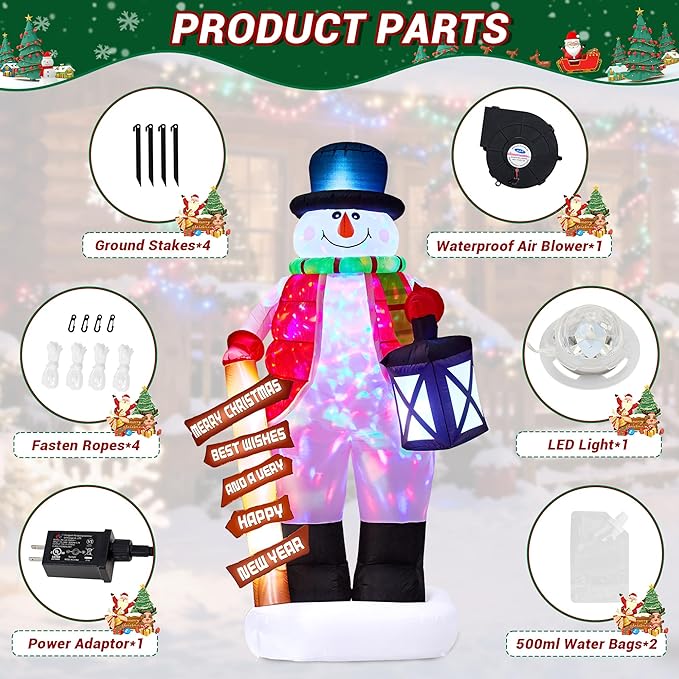8ft Christmas Inflatable Snowman Built-in Colorful LED Lights,Inflatable Outdoor Holiday Yard Decorations,IP44 Weatherproof,Xmas Blow Up Decorations for Garden Lawn Indoor Holiday Party Decor
