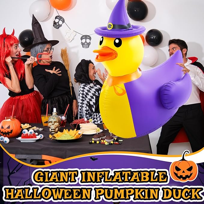 Hungdao 1 Pcs 4.6 Feet Giant Inflatable Halloween Duck Huge Halloween Large Blow up Rubber Duck for Parades and Trunk or Treats Party Supplies (Wizard)