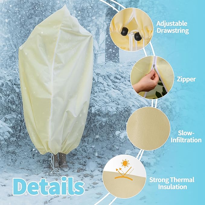 Plant Covers Freeze Protection 2 Pack 47.2”*70.8” with Zipper and Drawstring Frost Cloths for Outdoor Garden Plants Tree Potted Winter Cold Weather