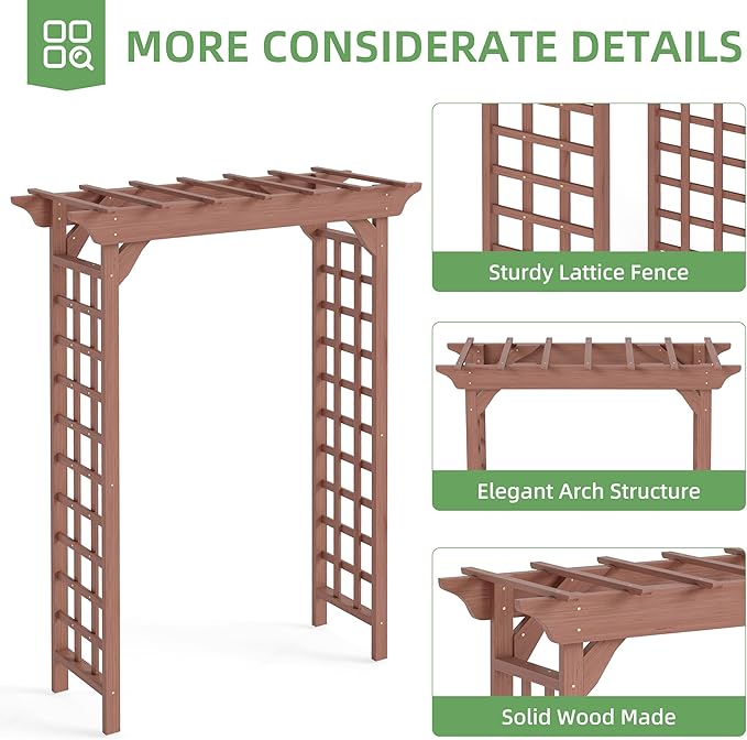 Outdoor Wooden Arch Pergola for Garden, Backyard, Patio & Wedding (Dark Brown, 63" W x 85.5" H)