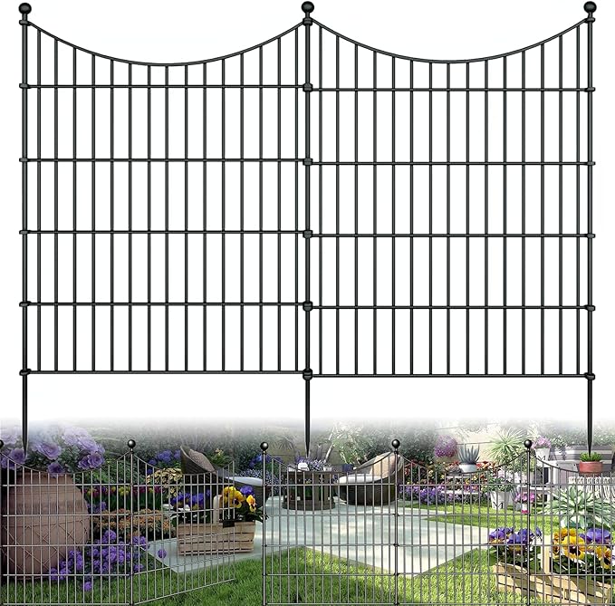 10 Panels Garden Fence Dog Fence Outdoor for Yard, 32in H x 23.6ft L Rustproof Metal Fencing with Ground Stakes | No Dig Animal Proof Containment for Pets/Rabbits | Durable Patio Security Panels