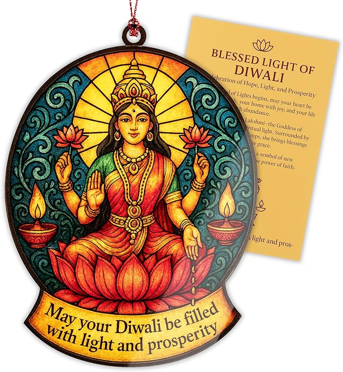 Diwali Gifts - Decoration Items Indian - Diwali Gifts Indian for Family - Suncatcher Effect Window Hanging - car Hanging Diwa1 with Xmas envelopes