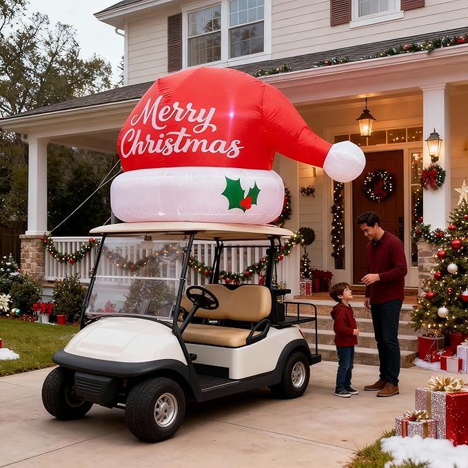 6 FT Inflatable Outdoor Decoration, Santa Hat Christmas Blow Up with LED Lights for Car Roof Xmas Decor