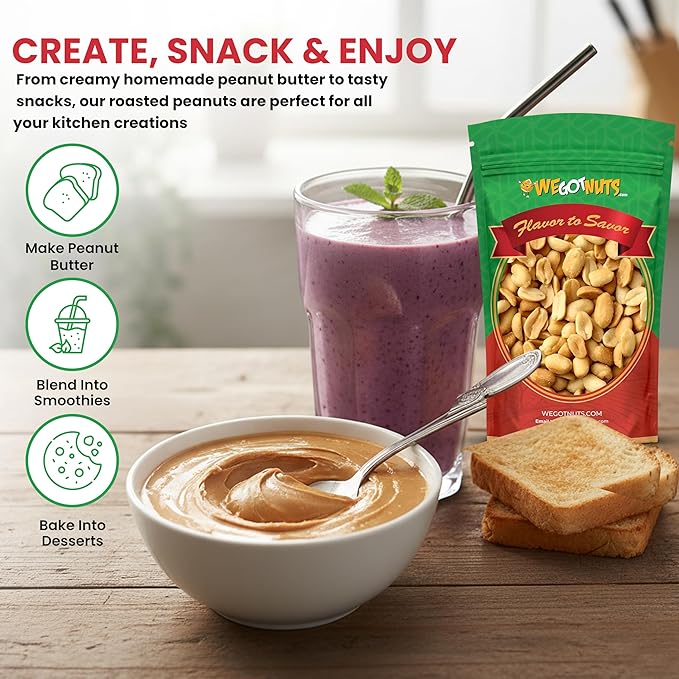 Roasted Unsalted Peanuts 5 Pounds (80oz) By We Got Nuts – Premium Quality Kosher Peanut – Healthy & Natural Rich Flavor Snack – Great For DIY Homemade Peanut Butter – Air-Tight Resealable Bag Package
