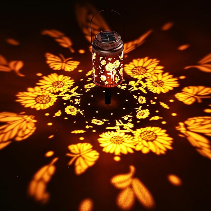 Cooo 2 Pack Solar Pathway Lights & Solar Lanterns Outdoor Waterproof Landscape Path Lights Christmas Lights Gifts for Women Mom Grandma for Garden Yard Patio Backyard Porch Decorations-Gold Sunflower