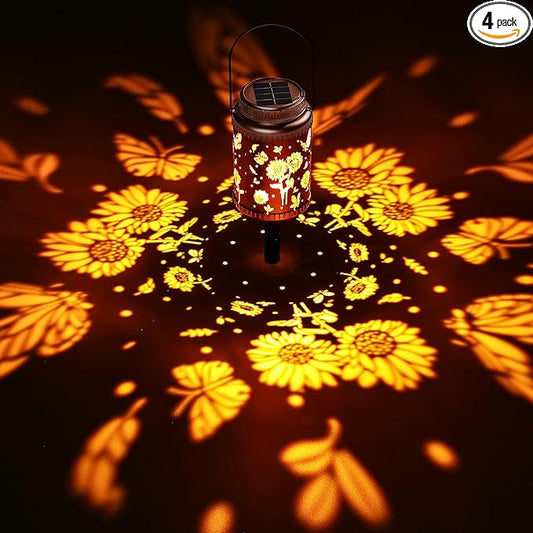Cooo 4 Pack Solar Pathway Lights & Solar Lanterns Outdoor Waterproof Landscape Path Lights Christmas Lights Gifts for Women Mom Grandma for Garden Yard Patio Backyard Porch Decorations-Gold Sunflower