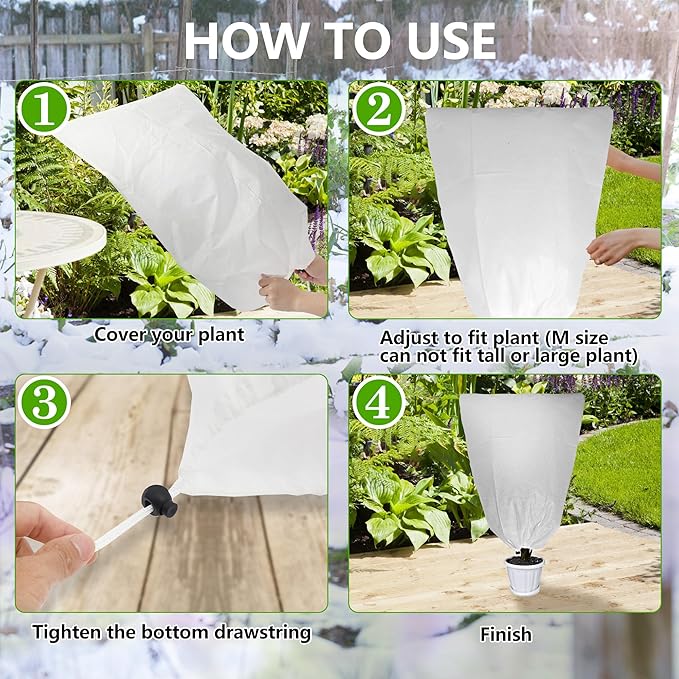 4 Pack Plant Covers Freeze Protection for Winter, 47.2"×31.5" Frost Cloths for Outdoor Plants Cold Weather Blankets with Drawstrings