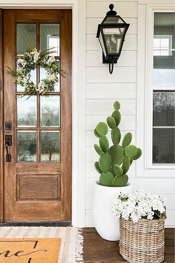 DILATATA Tall Fake Cactus Plant 27.5 inch Large Artificial Cactus Tree 'Prickly Pear Cactus' Faux Cactus Desert Plants Big Fake Cacti for Home Garden Office Decor