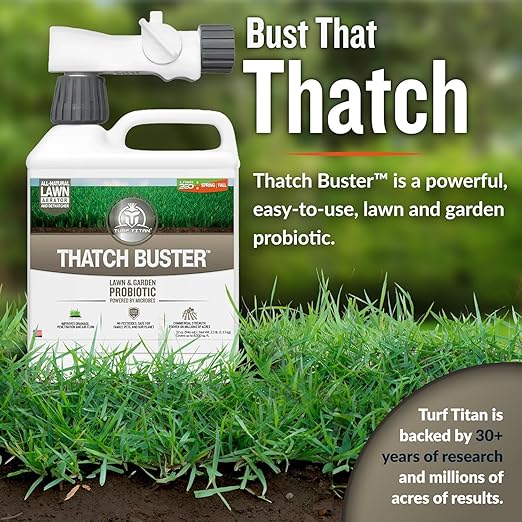 Turf Titan Thatch Buster Lawn Aerator & Grass Dethatcher (32 oz) – All-Natural Hose End Liquid Soil Loosener & Conditioner for Green Grass – Healthy Soil in 45 Days – Covers Up to 8,000 Sq Ft