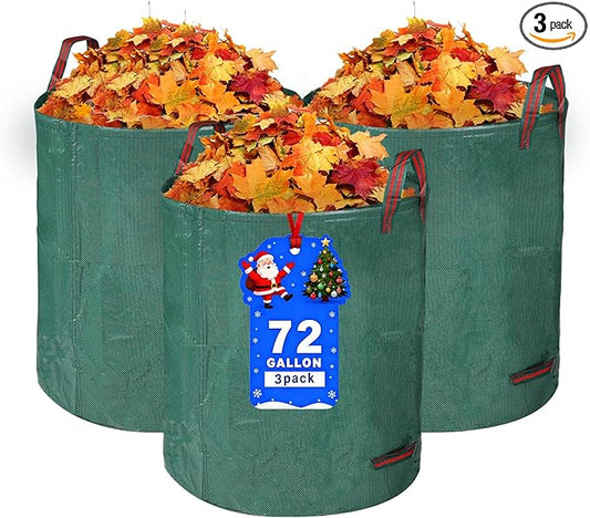 3 Pack Yard Waste Bags 72 Gallon Lawn and Leaf Bags, Reusable Heavy Duty Garden Bags for Collecting Leaves, Waste Container for Clean Up Outdoor Debris Leaves Grass Clippings