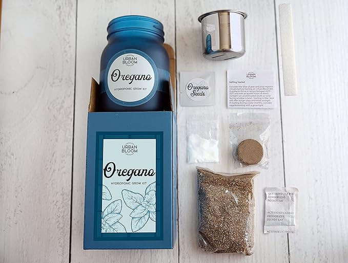 Hydroponic Herb Growing Kits - Fresh Oregano - Indoor Garden System in a Mason Jar - Herb Garden Kit for an Indoor Greenhouse - Indoor Plant Hydroponic Growing System w/Fresh Herb Seeds