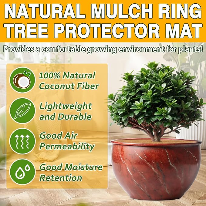ZeeDix 3 Pack Coconut Fiber Mulch Ring, 30 Inch Coco Coir Tree Ring Mulch Mat, 100% Natural Tree Protector Mat Plant Cover Ring Coconut Coir Discs Tree Mats Mulch Rings for Indoor Outdoor Trees Plants