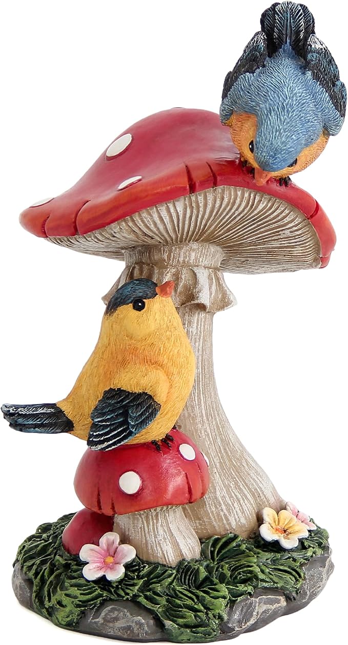 Leekung Bird Garden Statue for Outdoor Decorations,Bird Figurines Mushroom Statue for Garden Decor,Birds Decoration for Patio Yard Lawn Home Shelf Decor Accent,Birds Gifts for Mom
