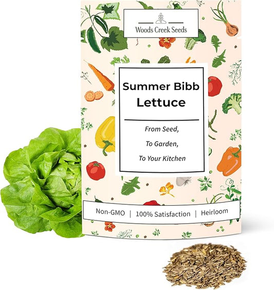 Woods Creek Seeds: Summer Bibb Heirloom Lettuce Seeds for Planting - Over 2,700 Non-GMO Seed Pack for Growing Indoors, Outdoors, or as Hydroponic Seeds - Beginner-Friendly Green Leaf Lettuce Seed