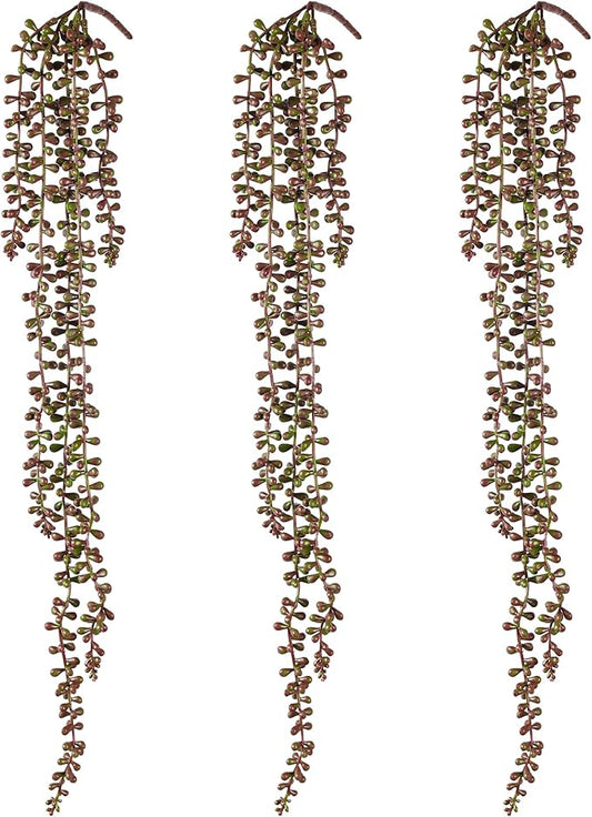 3PCS Orange Artificial Succulents Hanging Plants,27.5 Inch Fake String of Pearls Greenery Plants 5 Branches for Autumn Home Garden Office Balcony Wall Indoor Outdoor Fall Decoration,Orange