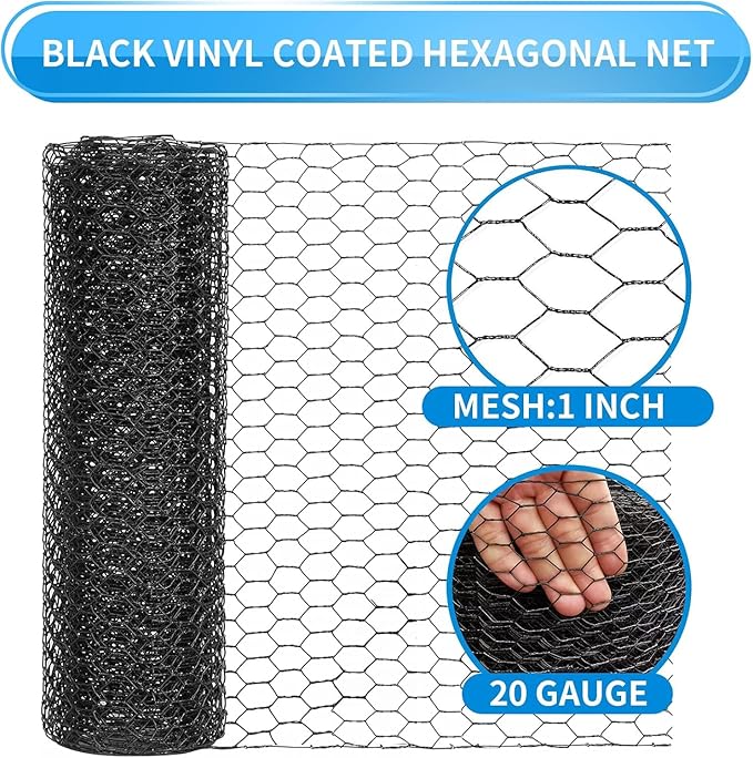 36'' x 50' Black Chicken Wire Fencing, 1 inch Chicken Wire and 20 Gauge Poultry Netting, Garden Mesh Fence Roll for Floral Arrangements/Crafts/Farm/Livestock/Pet Protection