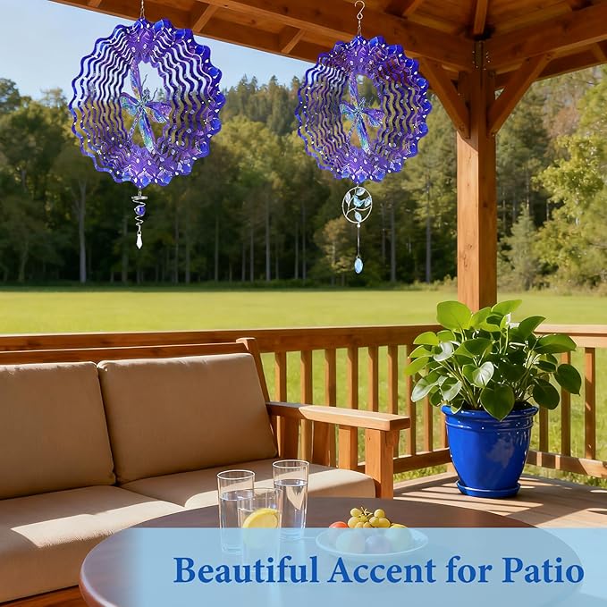 Dragonfly Wind Spinners Outdoor, Dragonfly Gifts for Women Wife Mom Grandma, Hanging Wind Sculptures Spinners, 12 inch Outdoor Indoor Hanging Ornament for Christmas