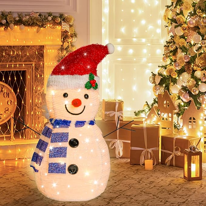 Lighted Snowman Christmas Decorations, Collapsible Battery Operated Snowman with Build in 20 LED Lights for Xmas Holiday Indoor Outdoor Lawn Yard Garden Decor